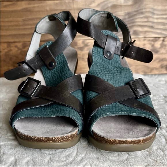 Dansko Dominique Block Heel Comfort Sandals Size 39 US 8.5-9 Boho Teal Gray EUC - Picture 3 of 15